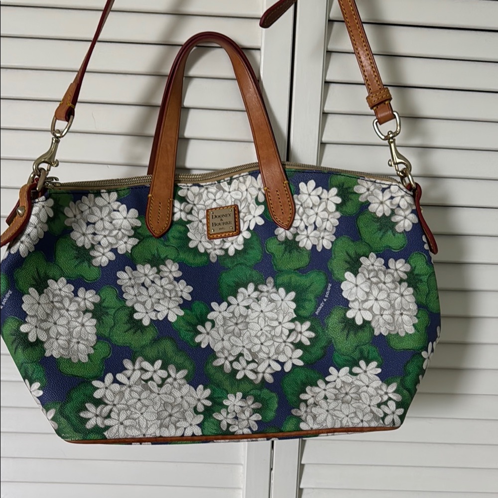 Dooney & Bourke Blue and Green Tote Bag with Leather Trim